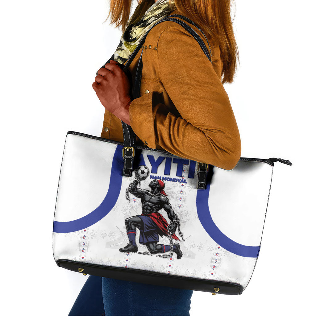 Haiti Ayiti Nan Mondyal 2026 Leather Tote Bag Fyete Lit Victwa White Version