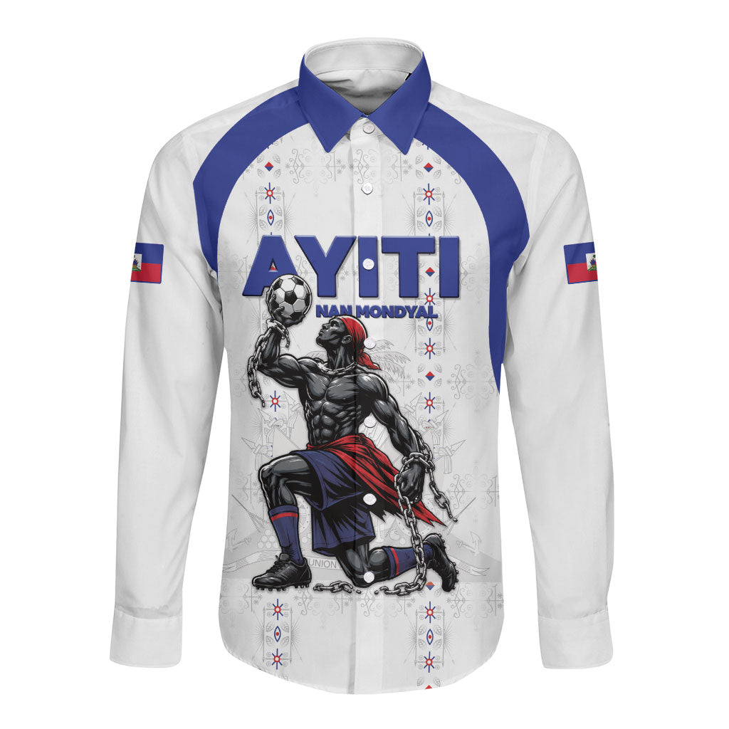 Custom Haiti Ayiti Nan Mondyal 2026 Long Sleeve Button Shirt Fyete Lit Victwa White Version