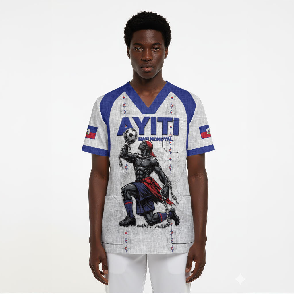 Custom Haiti Ayiti Nan Mondyal 2026 Scrub Top Fyete Lit Victwa White Version