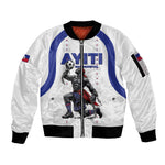 Custom Haiti Ayiti Nan Mondyal 2026 Sleeve Zip Bomber Jacket Fyete Lit Victwa White Version