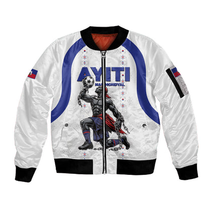 Custom Haiti Ayiti Nan Mondyal 2026 Sleeve Zip Bomber Jacket Fyete Lit Victwa White Version