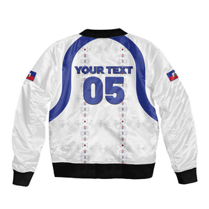 Custom Haiti Ayiti Nan Mondyal 2026 Sleeve Zip Bomber Jacket Fyete Lit Victwa White Version