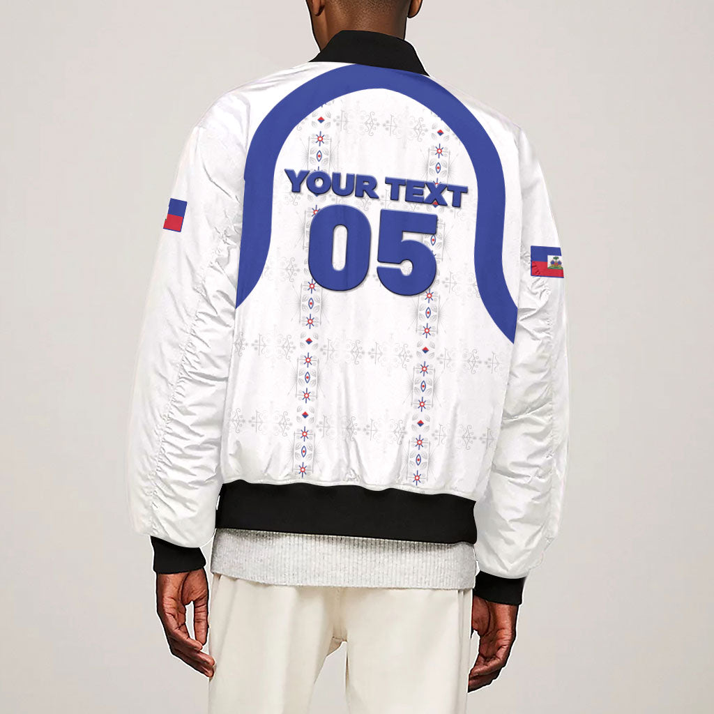 Custom Haiti Ayiti Nan Mondyal 2026 Sleeve Zip Bomber Jacket Fyete Lit Victwa White Version