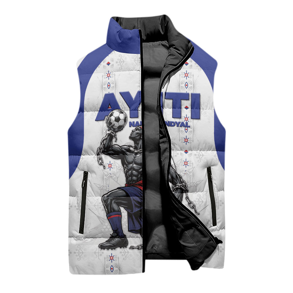 Custom Haiti Ayiti Nan Mondyal 2026 Sleeveless Puffer Jacket Fyete Lit Victwa White Version