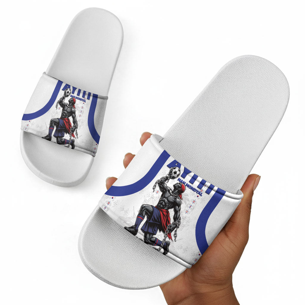 Haiti Ayiti Nan Mondyal 2026 Slide Sandals Fyete Lit Victwa White Version