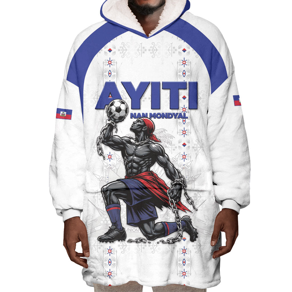 Custom Haiti Ayiti Nan Mondyal 2026 Wearable Blanket Hoodie Fyete Lit Victwa White Version
