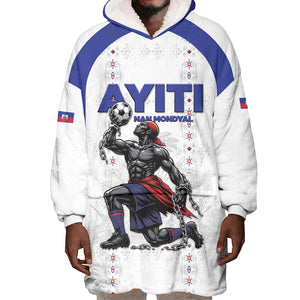 Custom Haiti Ayiti Nan Mondyal 2026 Wearable Blanket Hoodie Fyete Lit Victwa White Version