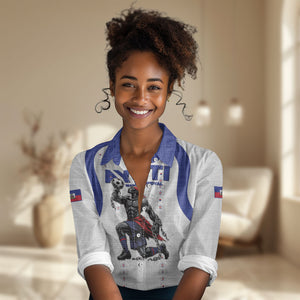 Custom Haiti Ayiti Nan Mondyal 2026 Women Casual Shirt Fyete Lit Victwa White Version