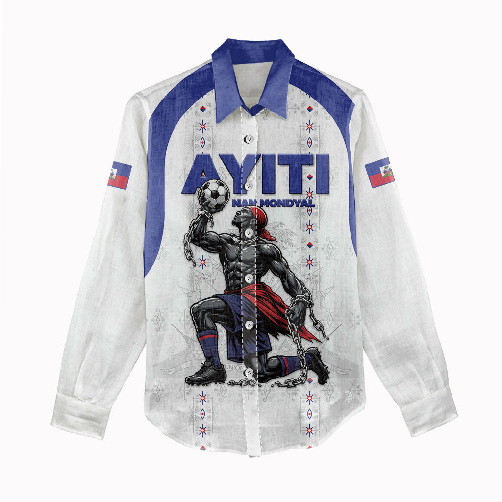 Custom Haiti Ayiti Nan Mondyal 2026 Women Casual Shirt Fyete Lit Victwa White Version