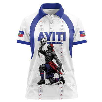 Custom Haiti Ayiti Nan Mondyal 2026 Women Polo Shirt Fyete Lit Victwa White Version