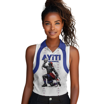Custom Haiti Ayiti Nan Mondyal 2026 Women Sleeveless Polo Shirt Fyete Lit Victwa White Version