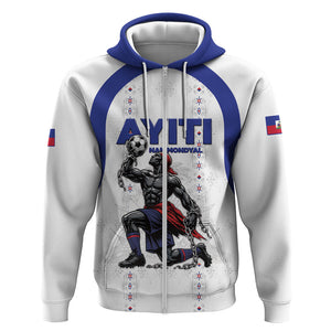 Custom Haiti Ayiti Nan Mondyal 2026 Zip Hoodie Fyete Lit Victwa White Version