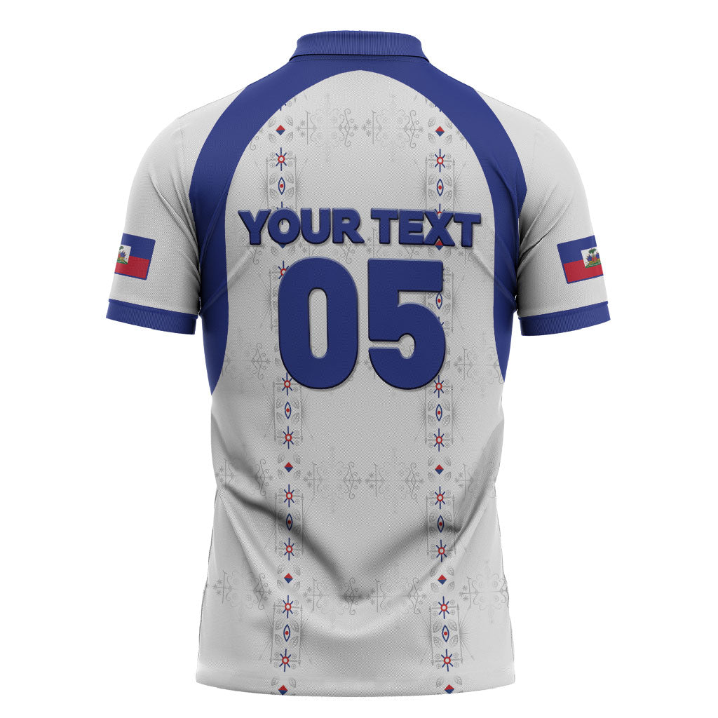 Custom Haiti Ayiti Nan Mondyal 2026 Zipper Polo Shirt Fyete Lit Victwa White Version