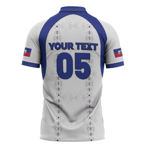 Custom Haiti Ayiti Nan Mondyal 2026 Zipper Polo Shirt Fyete Lit Victwa White Version