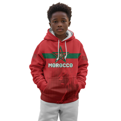 Custom Morocco Football 2026 Kid Hoodie Atlas Lions Breathtaking Victory Red Version