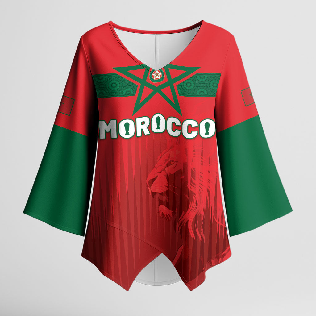 Custom Morocco Football 2026 Kimono Sleeve Blouse Atlas Lions Breathtaking Victory Red Version