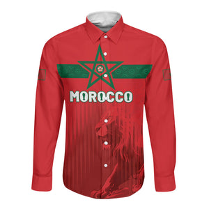 Custom Morocco Football 2026 Long Sleeve Button Shirt Atlas Lions Breathtaking Victory Red Version