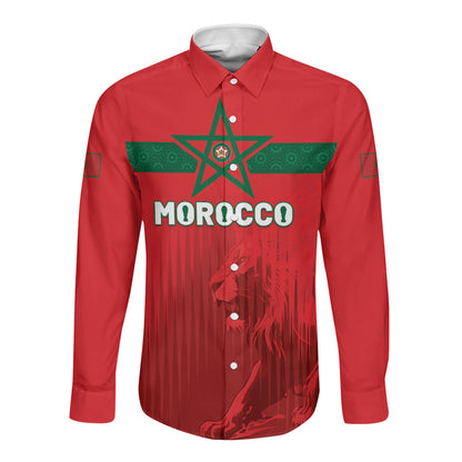 Custom Morocco Football 2026 Long Sleeve Button Shirt Atlas Lions Breathtaking Victory Red Version