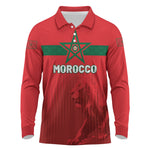 Custom Morocco Football 2026 Long Sleeve Polo Shirt Atlas Lions Breathtaking Victory Red Version