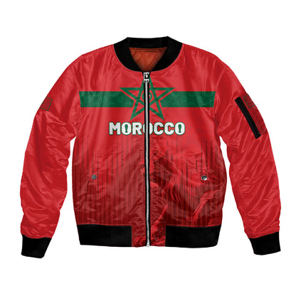 Custom Morocco Football 2026 Sleeve Zip Bomber Jacket Atlas Lions Breathtaking Victory Red Version