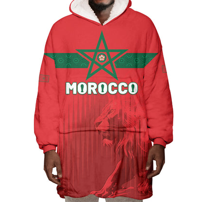 Custom Morocco Football 2026 Wearable Blanket Hoodie Atlas Lions Breathtaking Victory Red Version