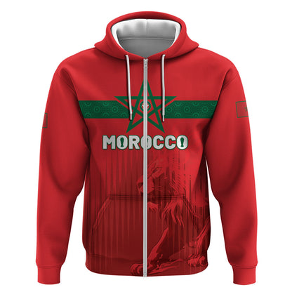 Custom Morocco Football 2026 Zip Hoodie Atlas Lions Breathtaking Victory Red Version