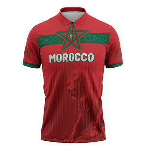Custom Morocco Football 2026 Zipper Polo Shirt Atlas Lions Breathtaking Victory Red Version