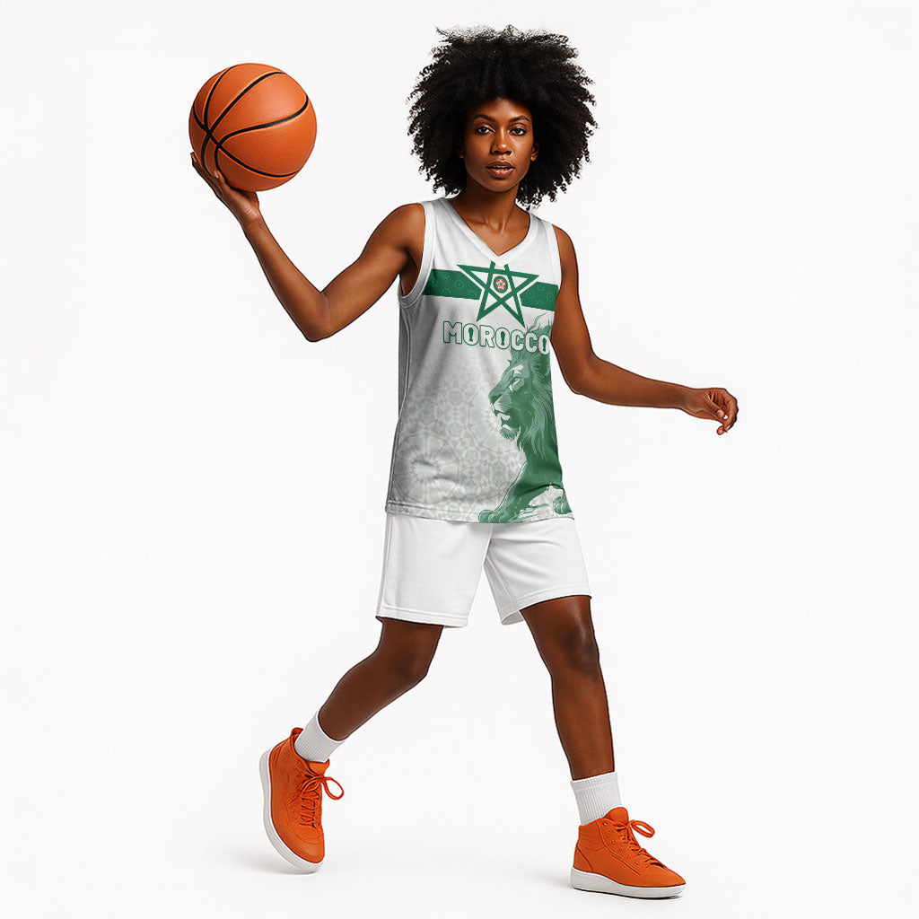 Custom Morocco Football 2026 Basketball Jersey Atlas Lions Breathtaking Victory White Version