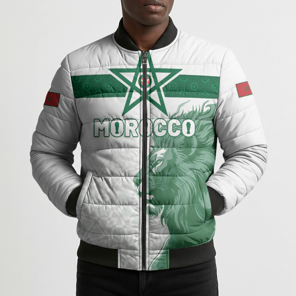Custom Morocco Football 2026 Bomber Puffer Jacket Atlas Lions Breathtaking Victory White Version