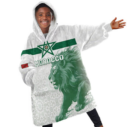 Custom Morocco Football 2026 Kid Wearable Blanket Hoodie Atlas Lions Breathtaking Victory White Version
