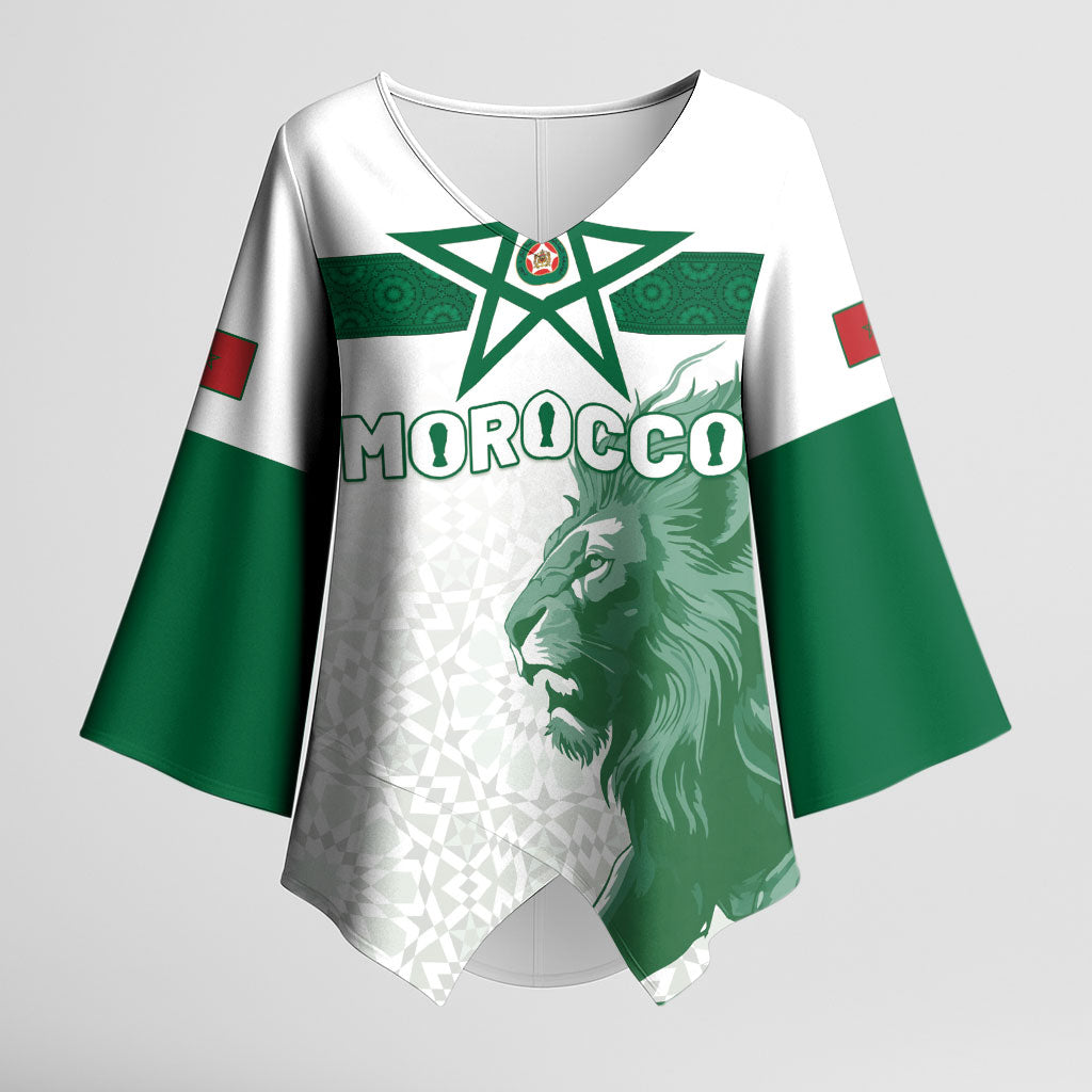 Custom Morocco Football 2026 Kimono Sleeve Blouse Atlas Lions Breathtaking Victory White Version