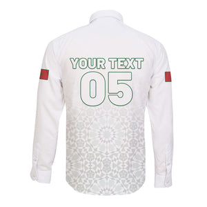 Custom Morocco Football 2026 Long Sleeve Button Shirt Atlas Lions Breathtaking Victory White Version