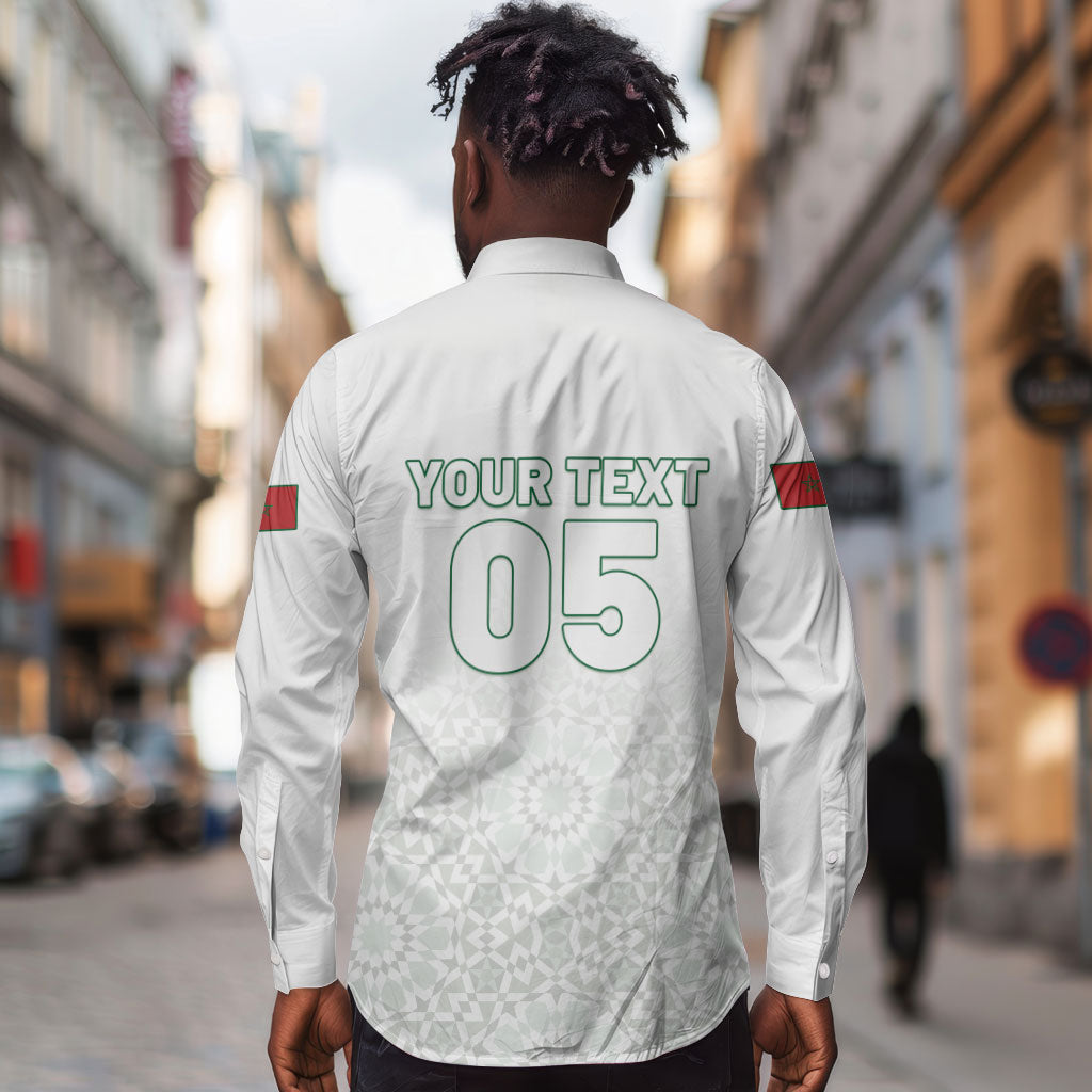 Custom Morocco Football 2026 Long Sleeve Button Shirt Atlas Lions Breathtaking Victory White Version