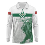 Custom Morocco Football 2026 Long Sleeve Polo Shirt Atlas Lions Breathtaking Victory White Version