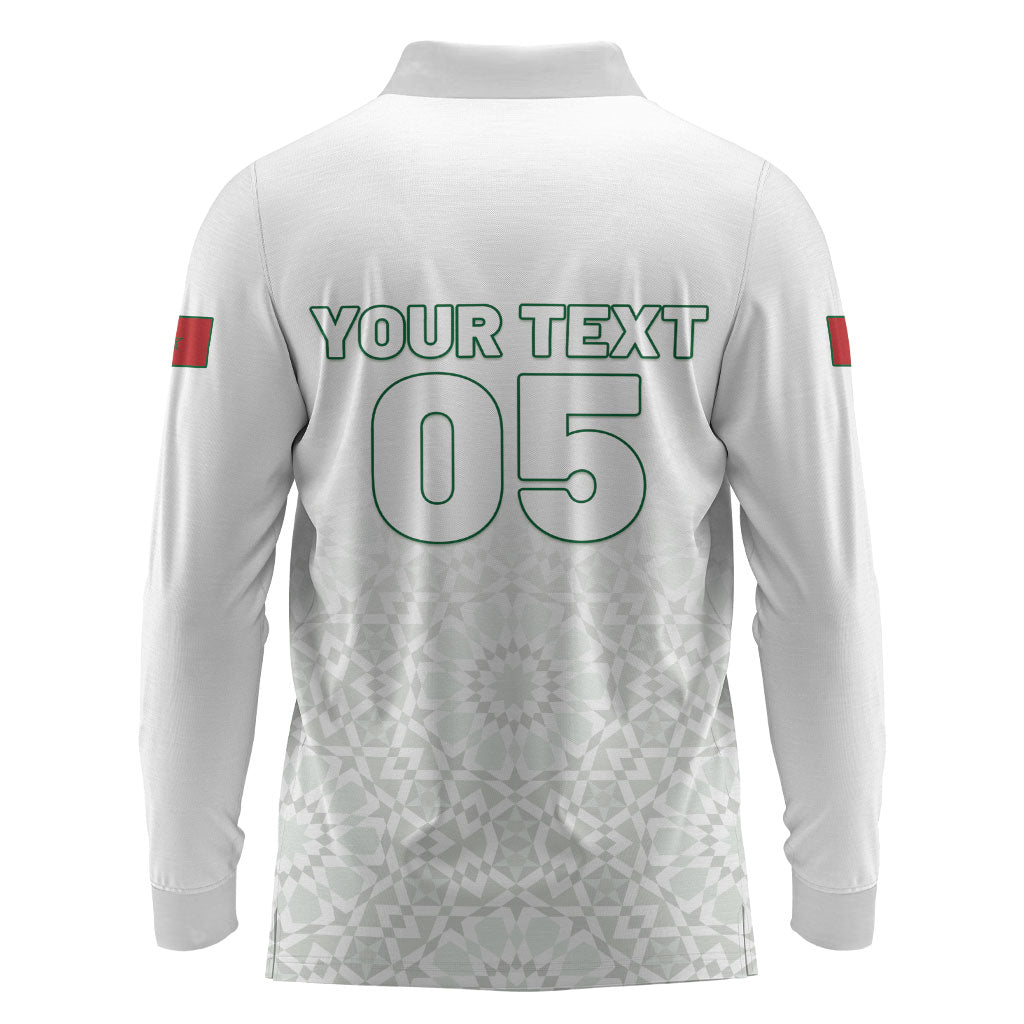 Custom Morocco Football 2026 Long Sleeve Polo Shirt Atlas Lions Breathtaking Victory White Version
