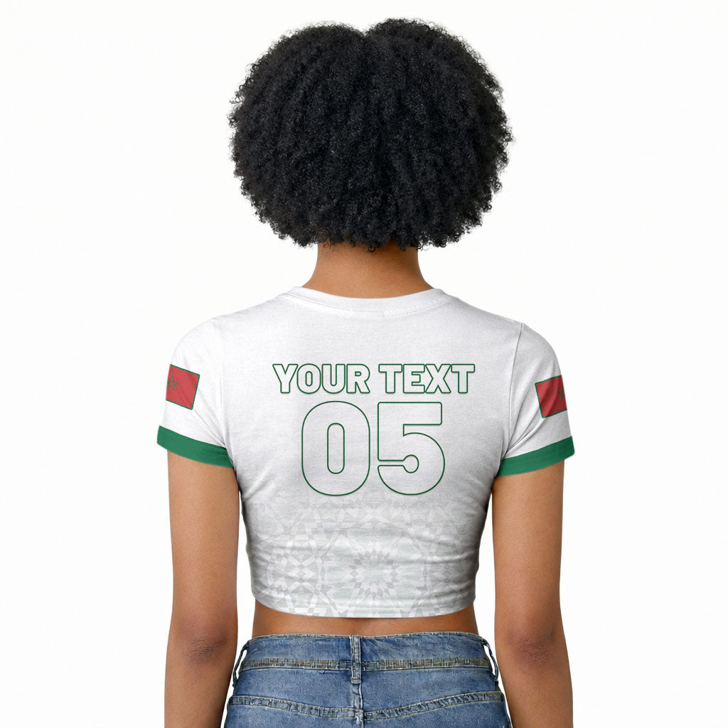 Custom Morocco Football 2026 Raglan Cropped T shirt Atlas Lions Breathtaking Victory White Version