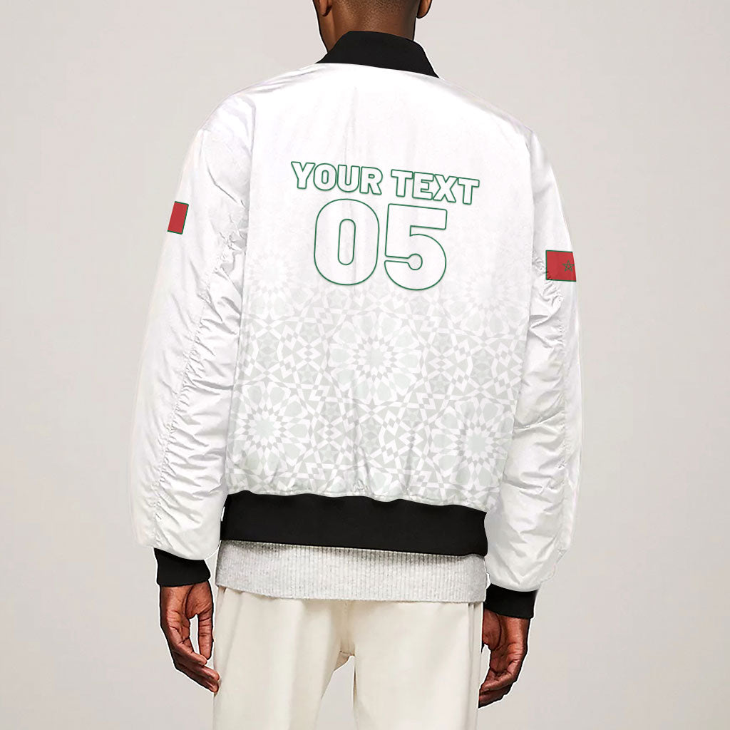 Custom Morocco Football 2026 Sleeve Zip Bomber Jacket Atlas Lions Breathtaking Victory White Version