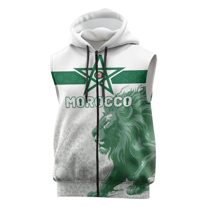 Custom Morocco Football 2026 Sleeveless Zip Hoodie Atlas Lions Breathtaking Victory White Version