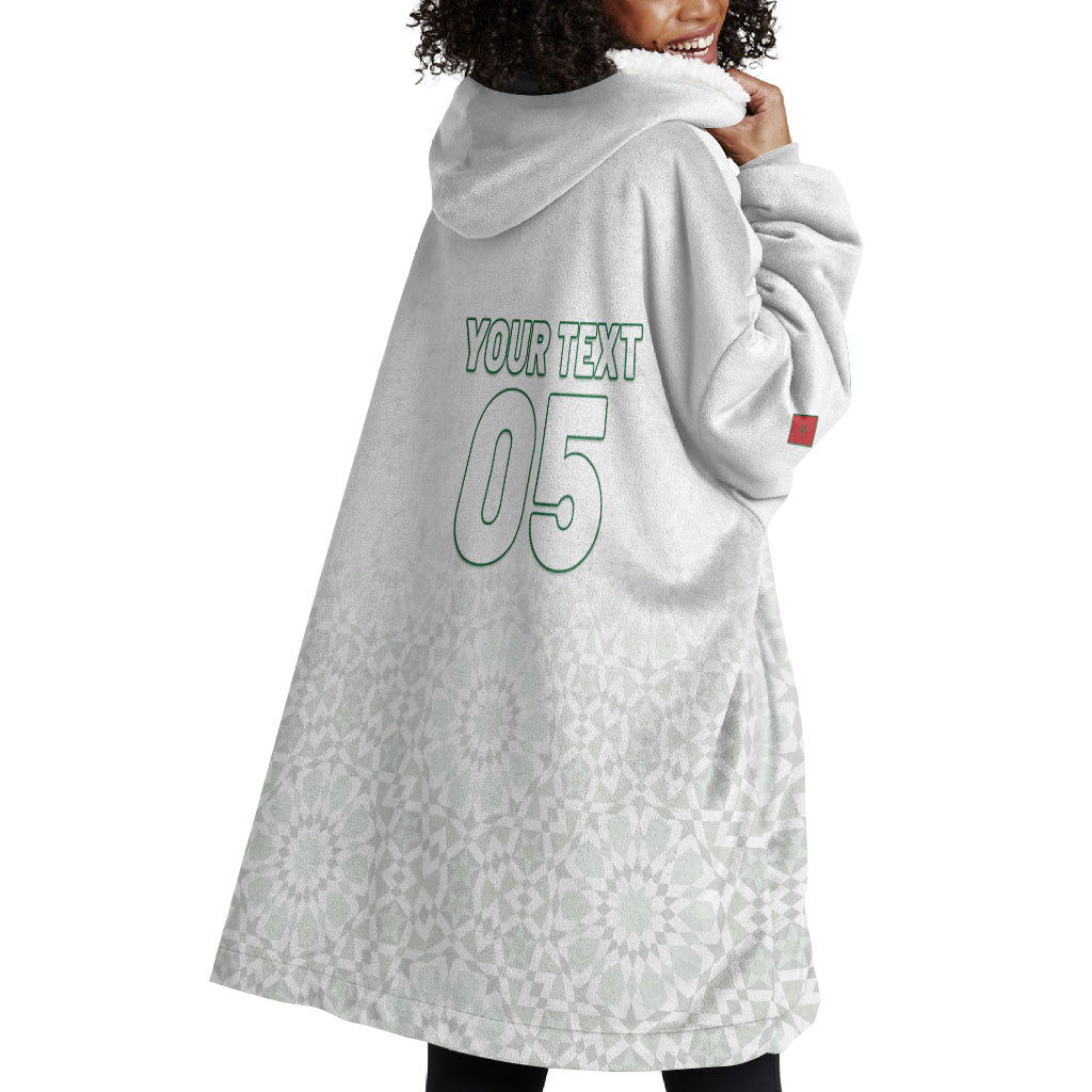 Custom Morocco Football 2026 Wearable Blanket Hoodie Atlas Lions Breathtaking Victory White Version