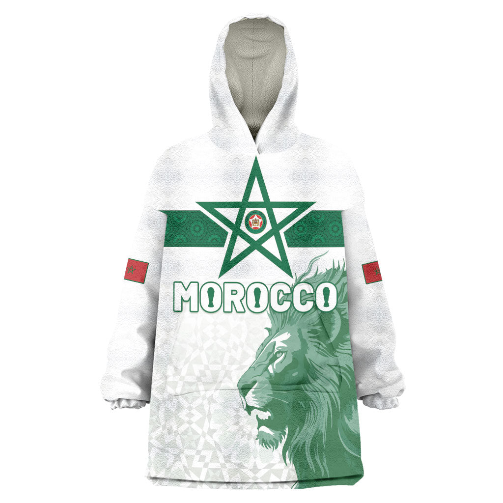 Custom Morocco Football 2026 Wearable Blanket Hoodie Atlas Lions Breathtaking Victory White Version