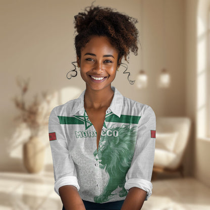Custom Morocco Football 2026 Women Casual Shirt Atlas Lions Breathtaking Victory White Version