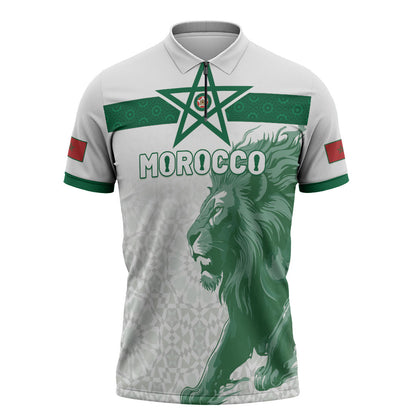 Custom Morocco Football 2026 Zipper Polo Shirt Atlas Lions Breathtaking Victory White Version