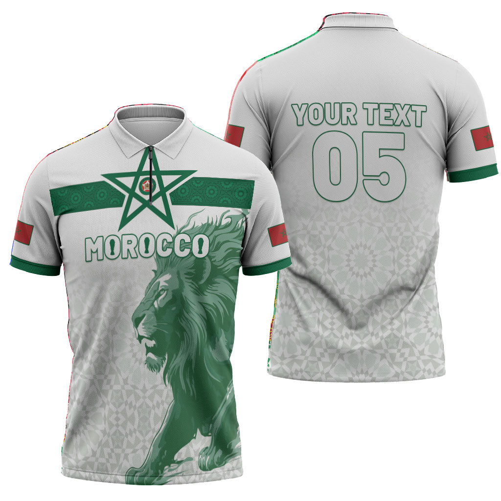 Custom Morocco Football 2026 Zipper Polo Shirt Atlas Lions Breathtaking Victory White Version