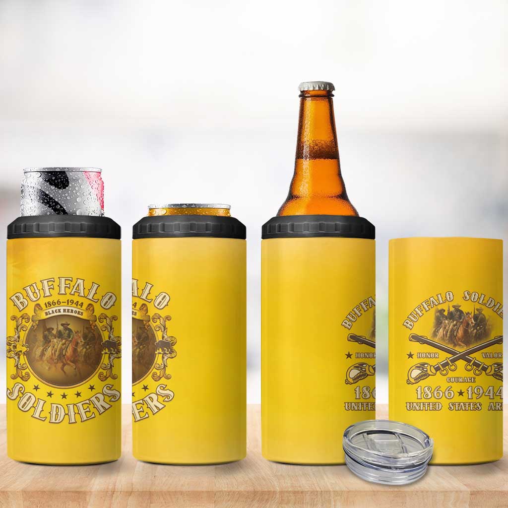 Honor Buffalo Soldiers 4 in 1 Can Cooler Tumbler African American Cavalry Yellow Version - African Pride