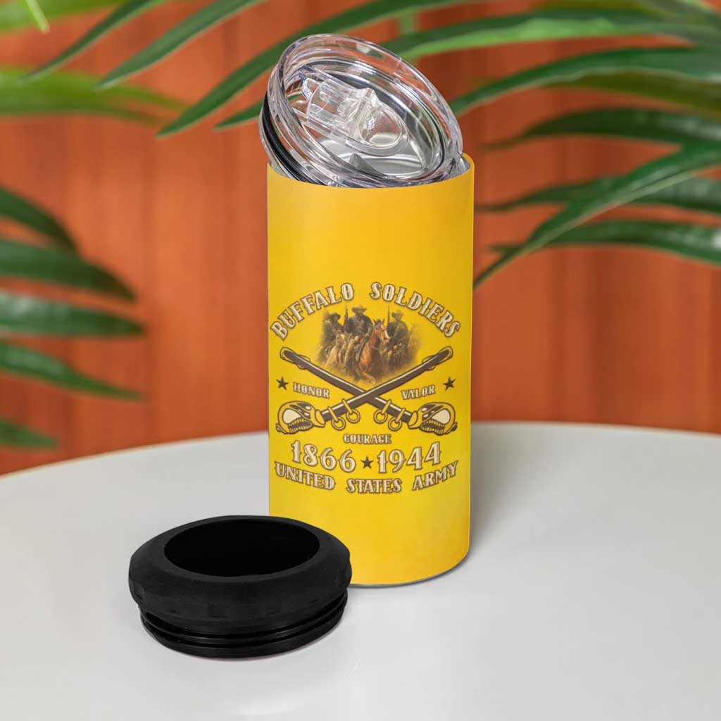 Honor Buffalo Soldiers 4 in 1 Can Cooler Tumbler African American Cavalry Yellow Version - African Pride