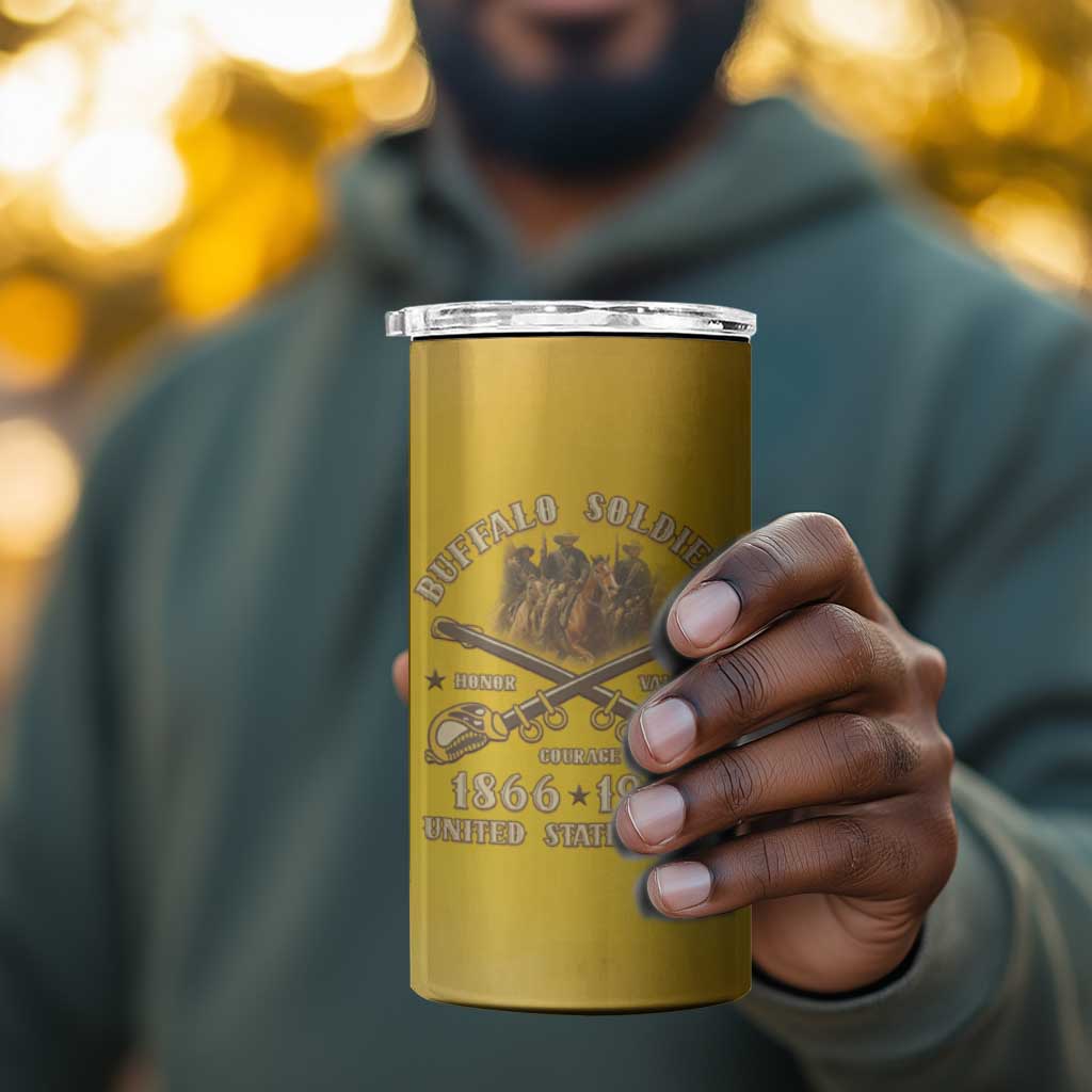 Honor Buffalo Soldiers 4 in 1 Can Cooler Tumbler African American Cavalry Yellow Version - African Pride