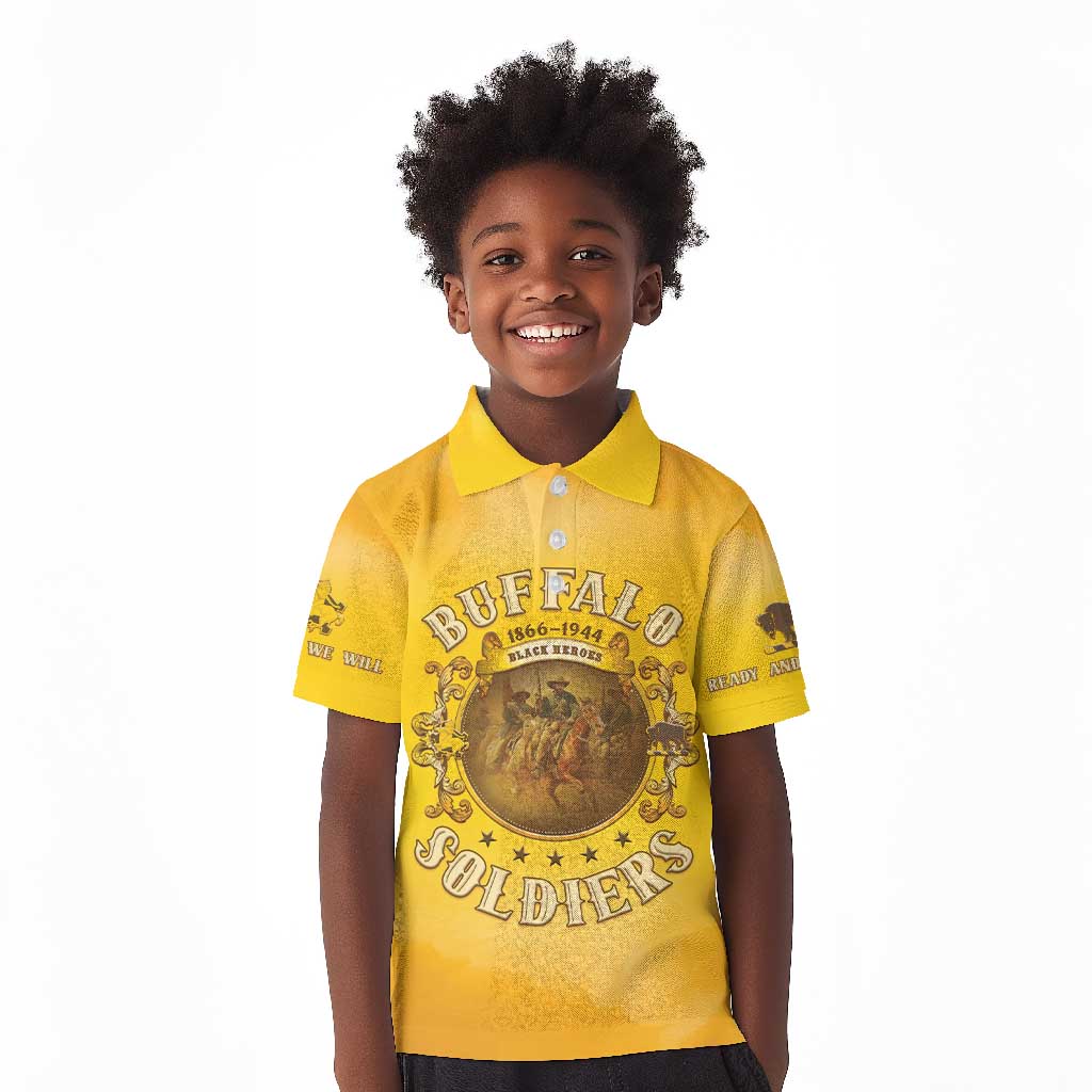 Honor Buffalo Soldiers Kid Polo Shirt African American Cavalry Yellow Version - African Pride