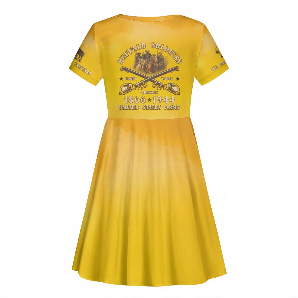Honor Buffalo Soldiers Kid Short Sleeve Dress African American Cavalry Yellow Version - African Pride
