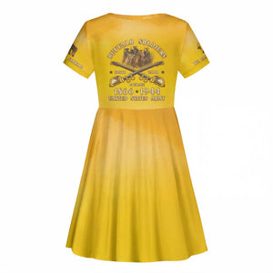Honor Buffalo Soldiers Kid Short Sleeve Dress African American Cavalry Yellow Version - African Pride