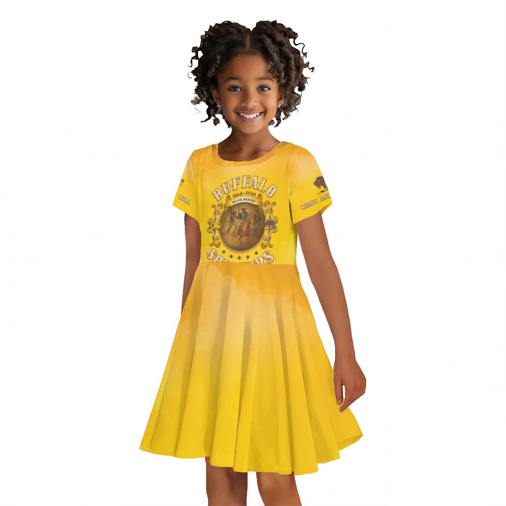 Honor Buffalo Soldiers Kid Short Sleeve Dress African American Cavalry Yellow Version - African Pride